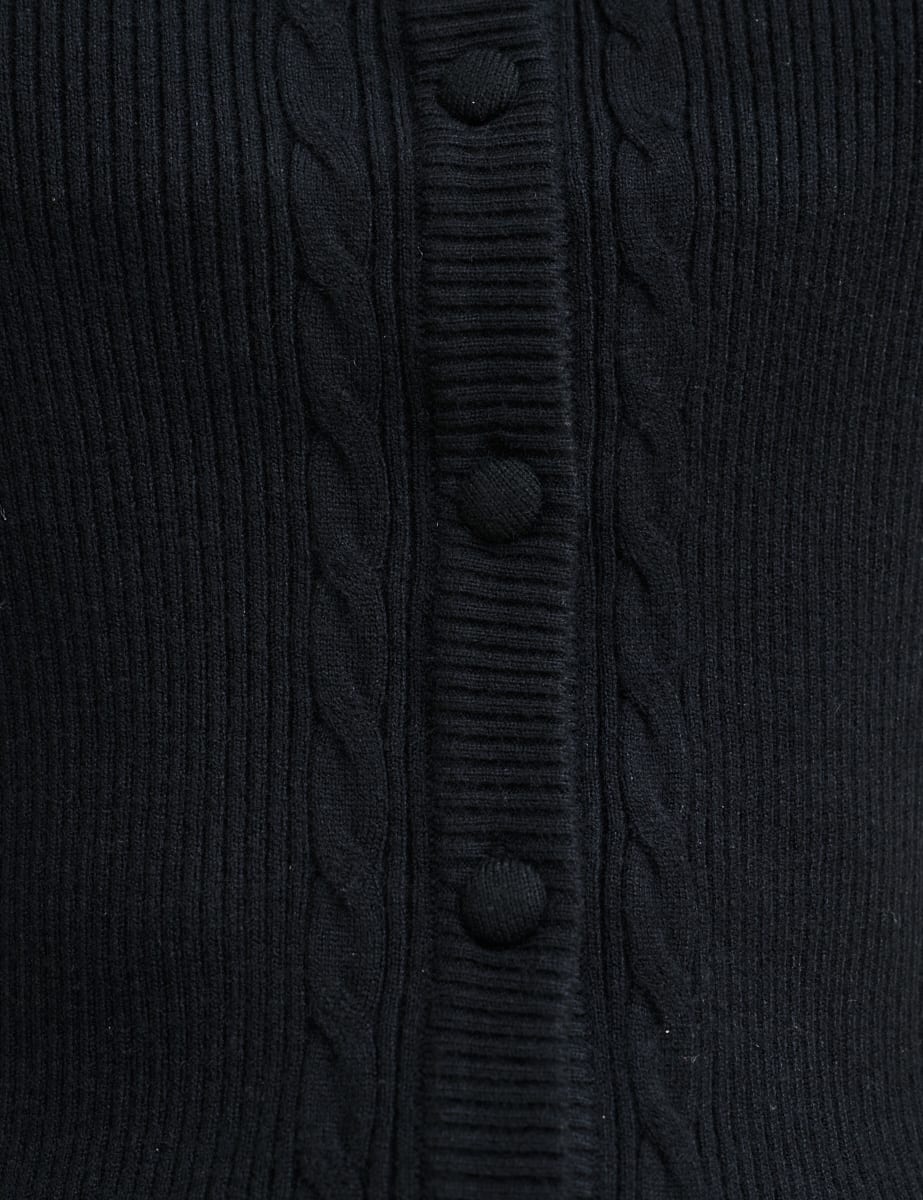 Black Cable Knit Short Sleeve Cardigan