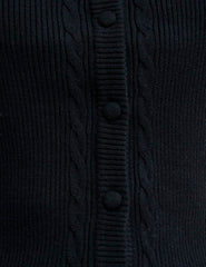 Black Cable Knit Short Sleeve Cardigan