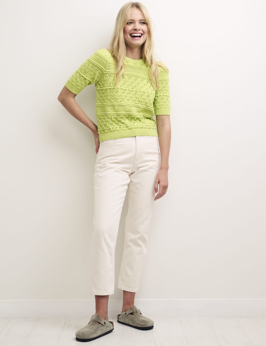 Green Knitted Short Sleeve Crochet Jumper