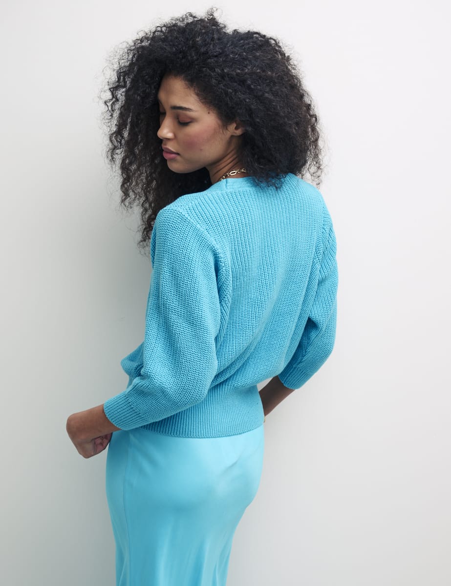 Blue Chunky Knit Cardigan