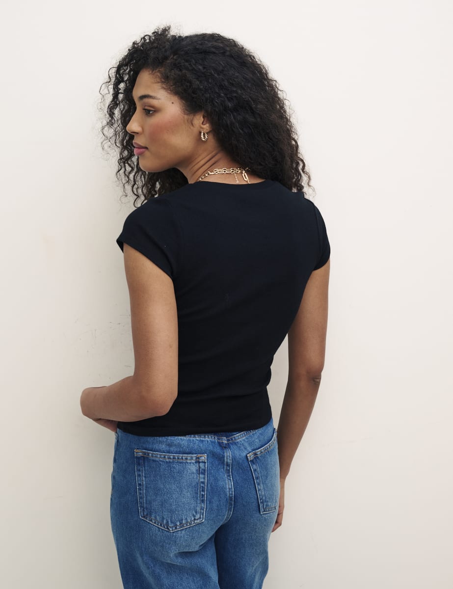 Black Button Front T-Shirt