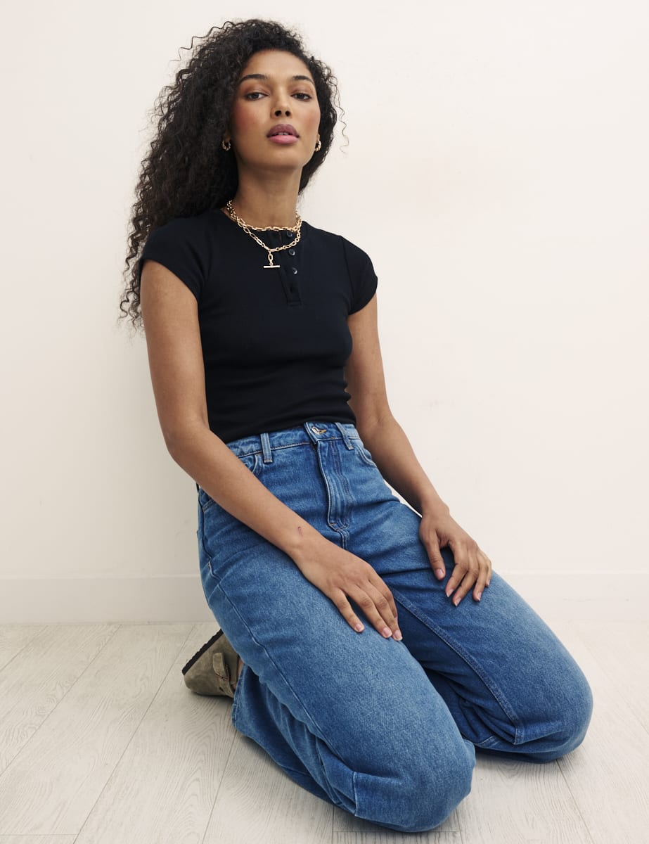 Black Button Front T-Shirt