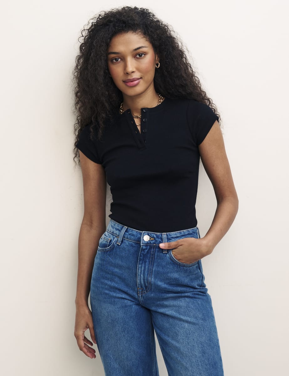 Black Button Front T-Shirt