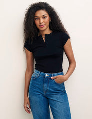 Black Button Front T-Shirt