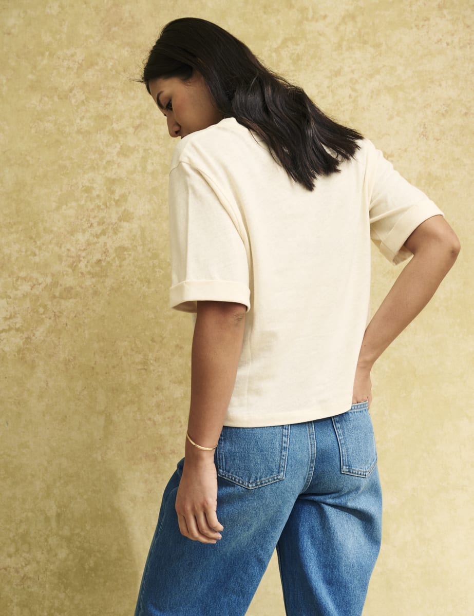 Fearne Cotton White Linen-blend V-Neck T-Shirt