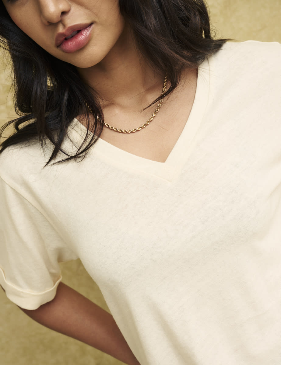 Fearne Cotton White Linen-blend V-Neck T-Shirt