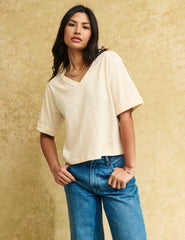 Fearne Cotton White Linen-blend V-Neck T-Shirt