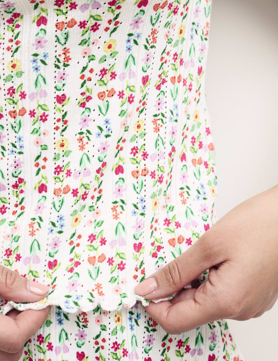 White Ditsy Floral Pointelle Blair Cami Top
