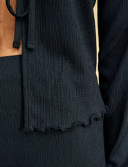 Black Tie Front Crinkle Top