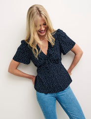 Black Spot V Neck Blouse