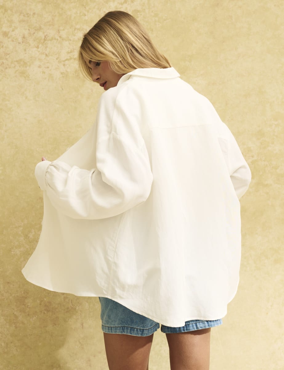 White Oversized Linen-blend Shirt