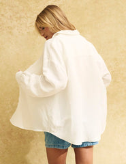 White Oversized Linen-blend Shirt