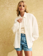 White Oversized Linen-blend Shirt