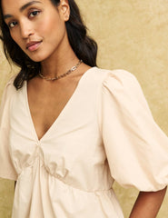 Beige V-Neck Puff Sleeve Vienna Blouse