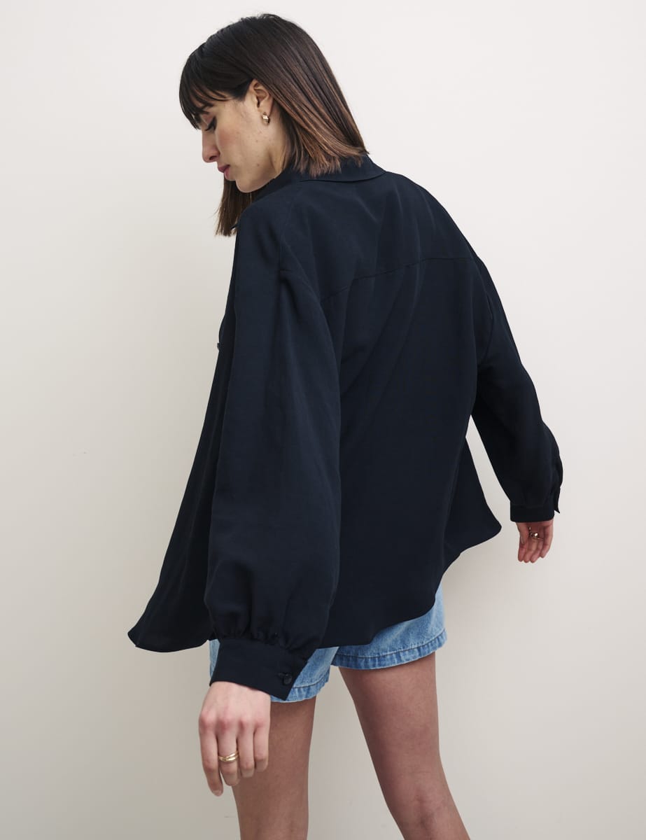 Black Oversized Linen-blend Shirt