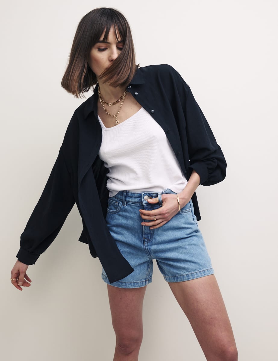 Black Oversized Linen-blend Shirt