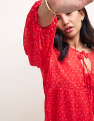 Red Floral Giovanna Chiffon Blouse