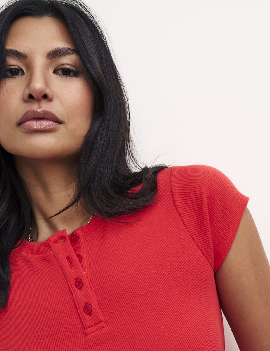 Red Button Front T-Shirt