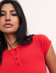 Red Button Front T-Shirt