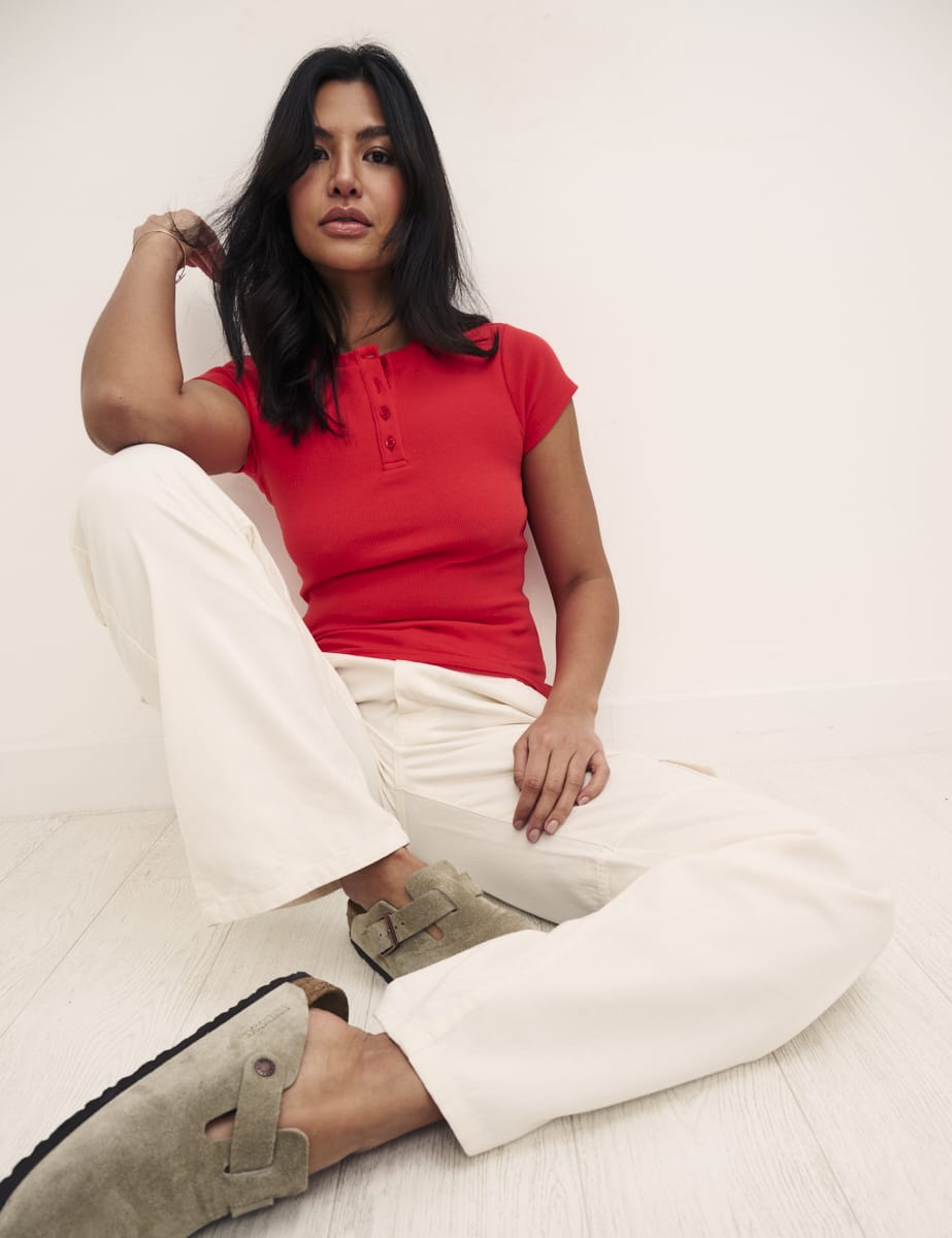 Red Button Front T-Shirt