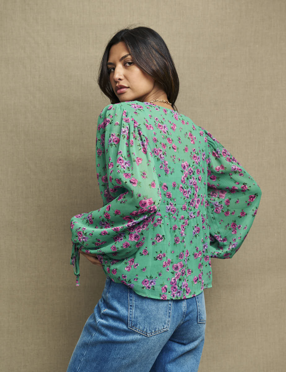 Green & Pink Floral Giovanna Blouse