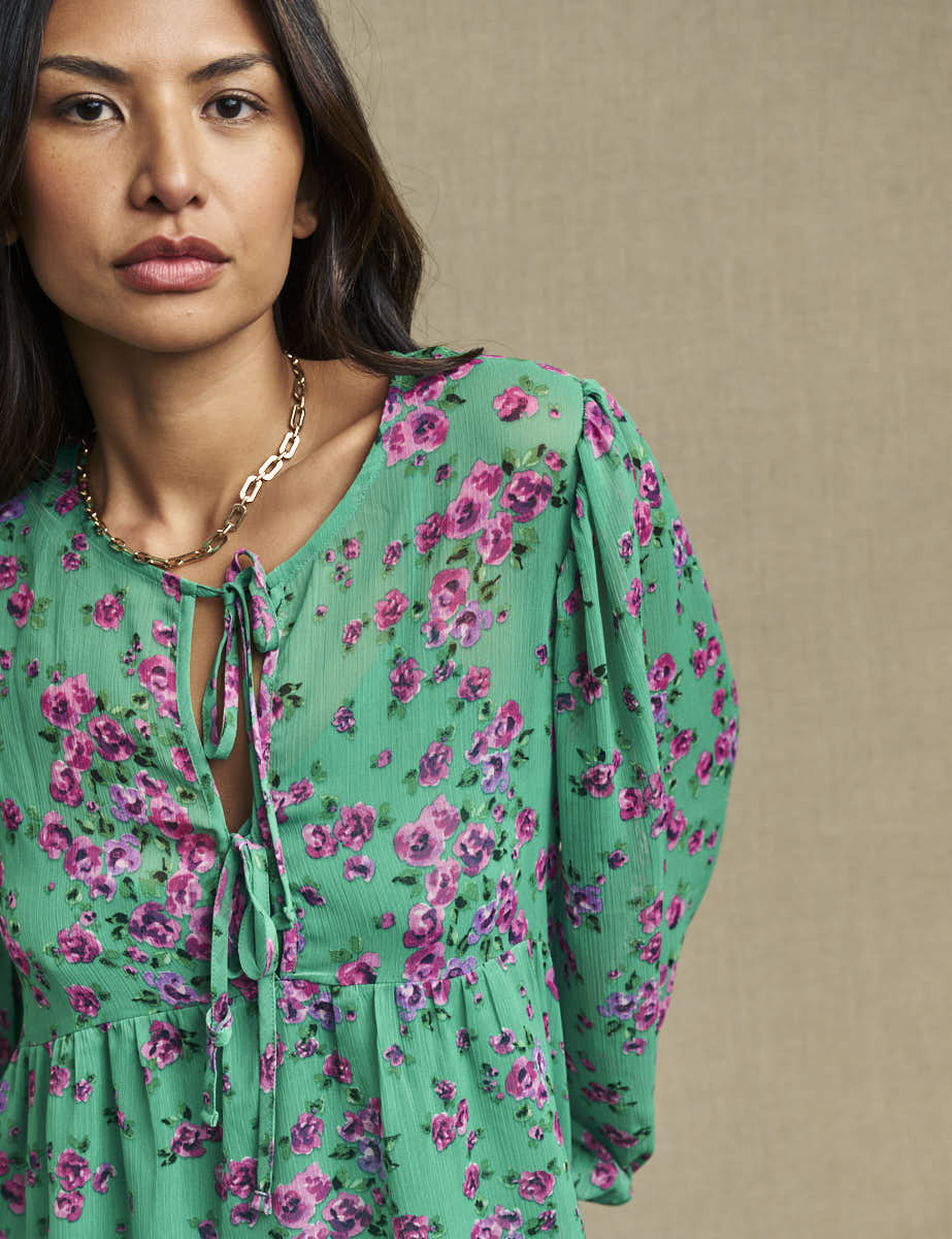 Green & Pink Floral Giovanna Blouse