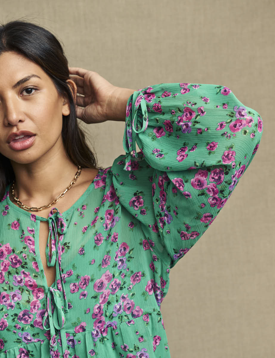 Green & Pink Floral Giovanna Blouse