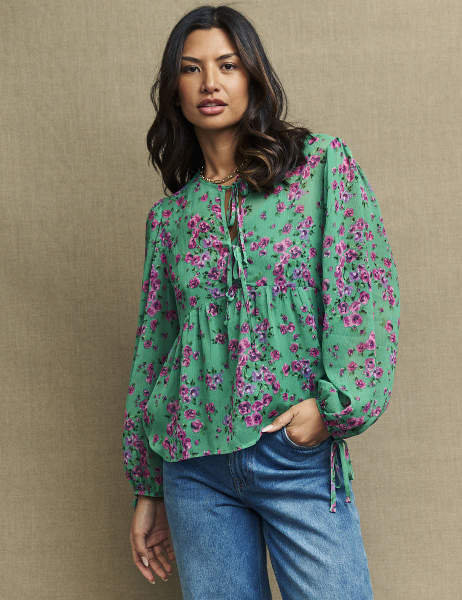 Green & Pink Floral Giovanna Blouse