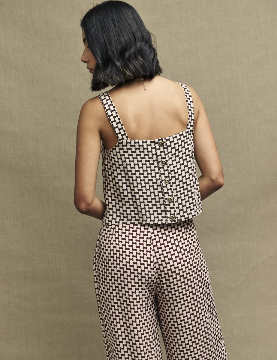 Fearne Cotton Brown Geo Print Square Neck Top