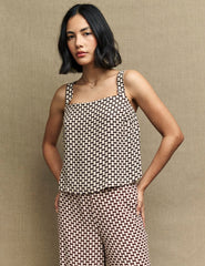 Fearne Cotton Brown Geo Print Square Neck Top