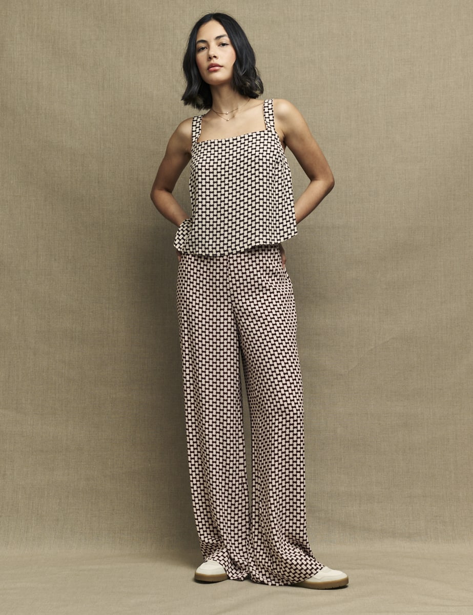 Fearne Cotton Brown Geo Print Square Neck Top