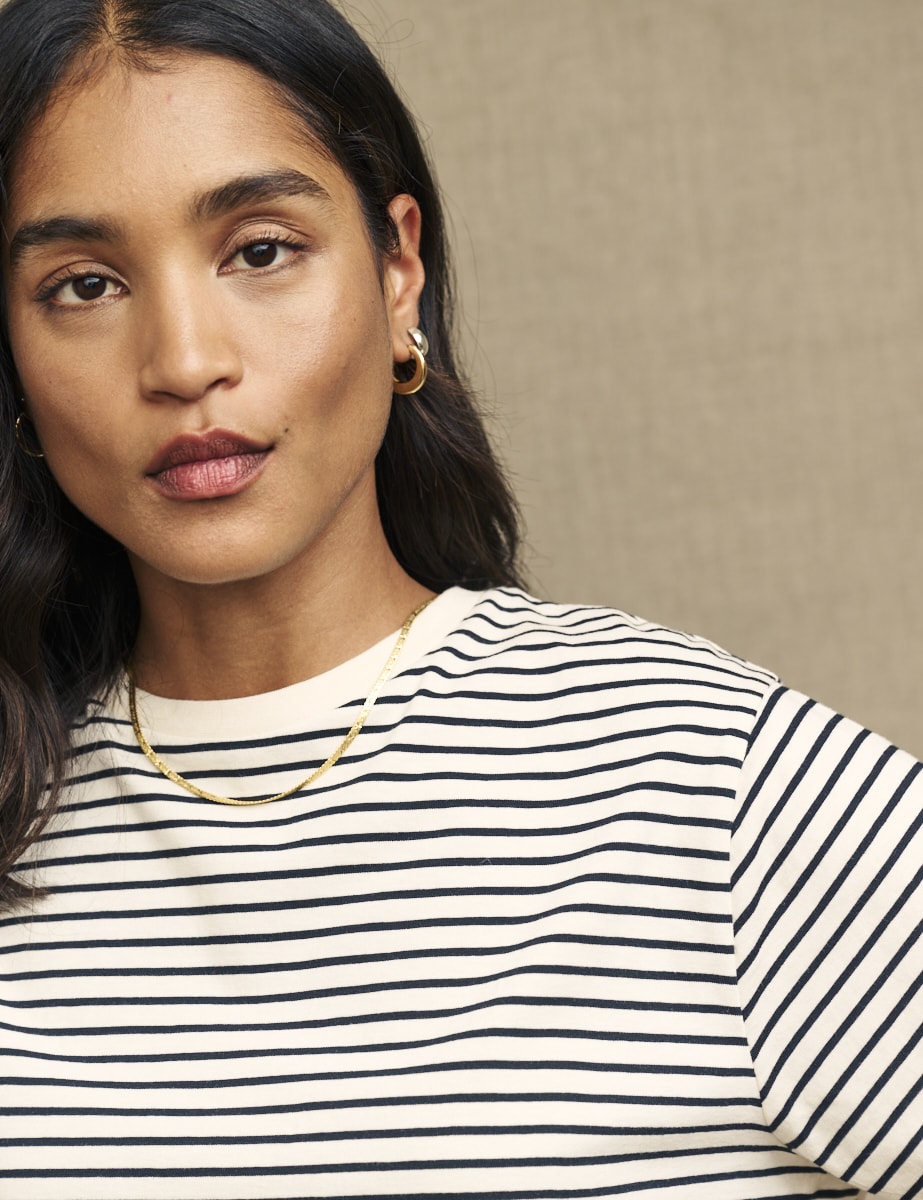 Black & White Stripe Crew Neck Oversized T-Shirt