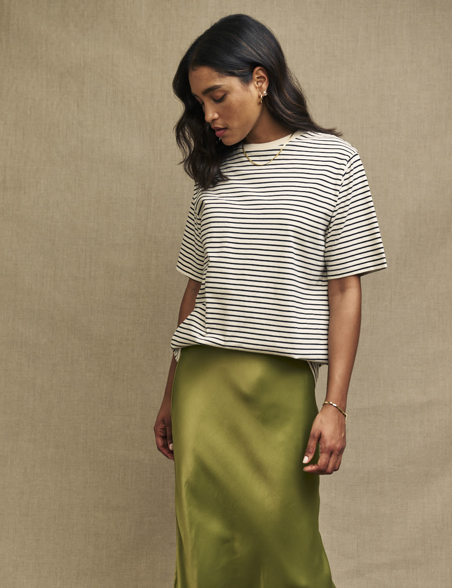 Black & White Stripe Crew Neck Oversized T-Shirt