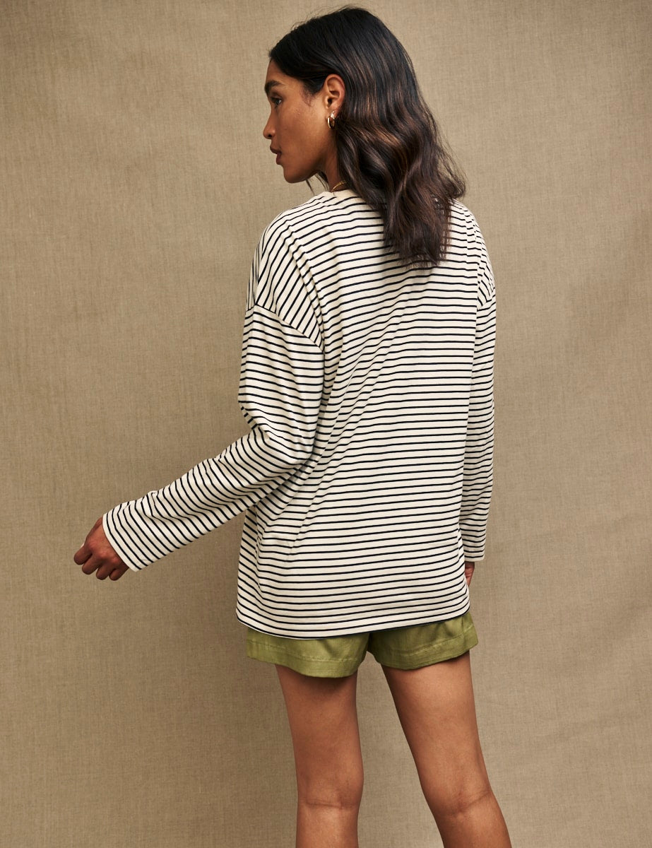 Black & White Stripe Long Sleeve Oversized T-Shirt