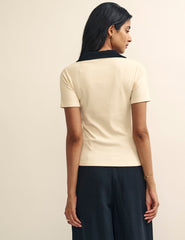 Cream With Black Collar Polo Top