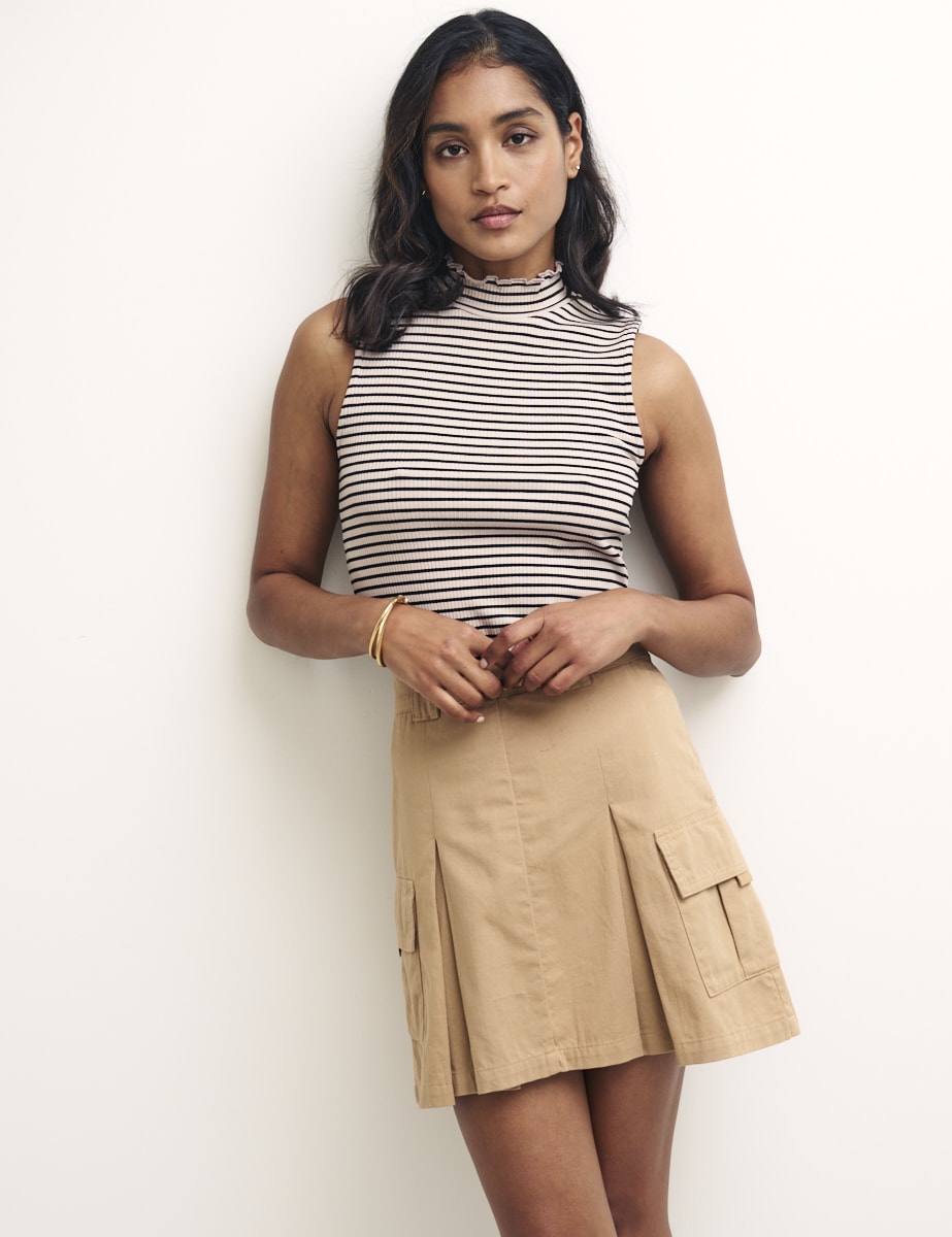 Black and White Stripe High Neck Sleeveless Lizzie Top