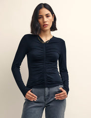 Black Ruched Long Sleeve Top