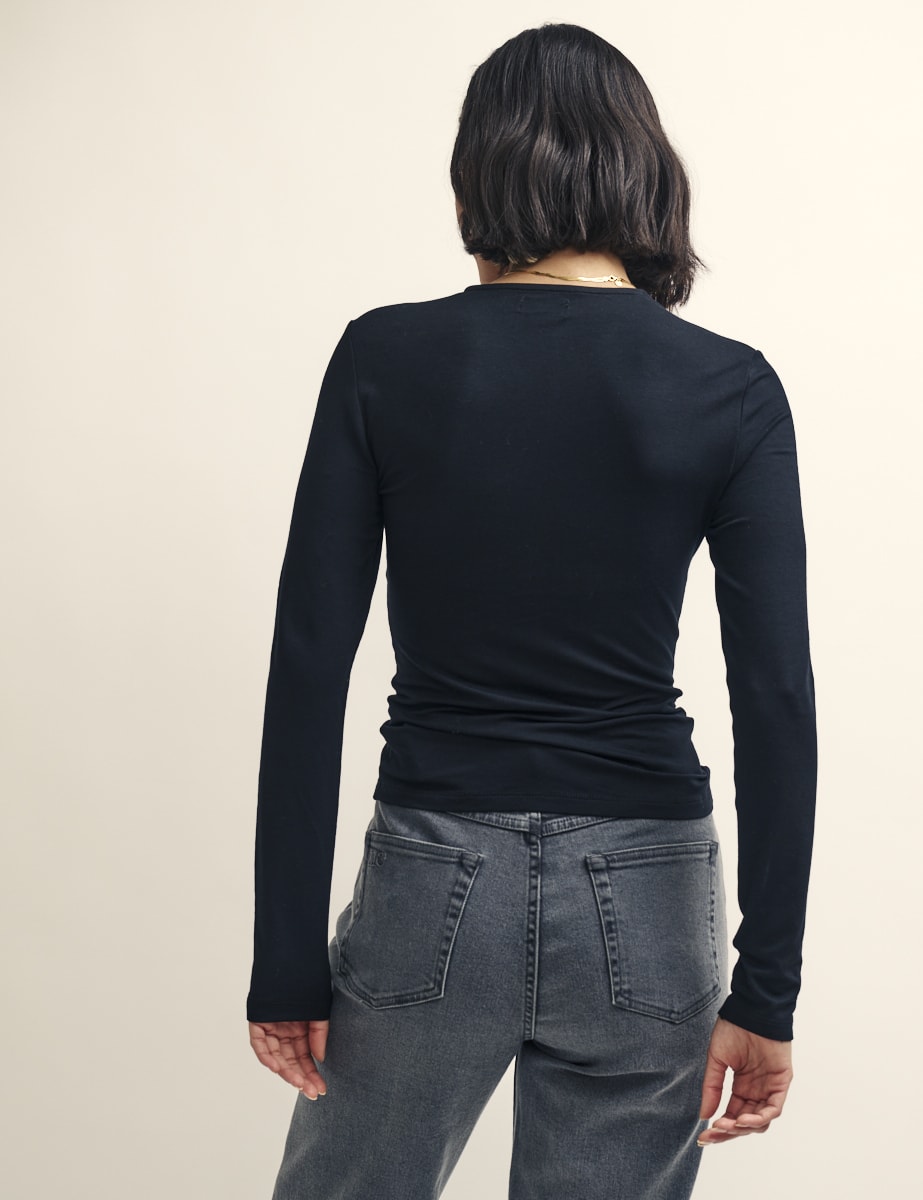 Black Ruched Long Sleeve Top