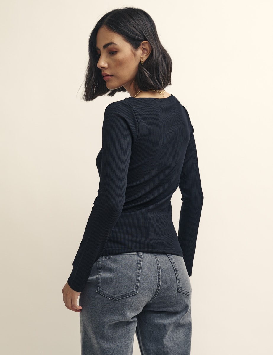 Black Long Sleeve Slash Neck Top