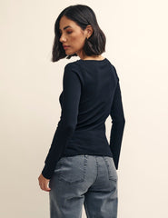 Black Long Sleeve Slash Neck Top