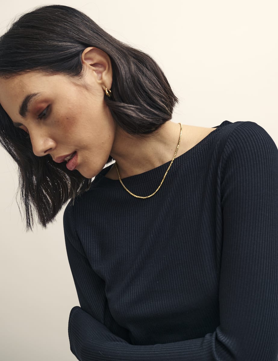 Black Long Sleeve Slash Neck Top