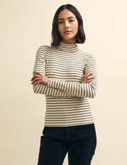 Black and Cream Stripe Funnel Neck Lizzie Top
