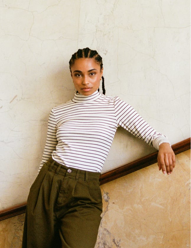 Black and Cream Stripe Funnel Neck Lizzie Top