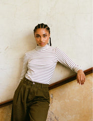 Black and Cream Stripe Funnel Neck Lizzie Top