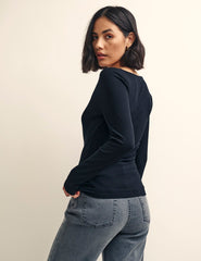 Black Long Sleeve Scoop Neck Top