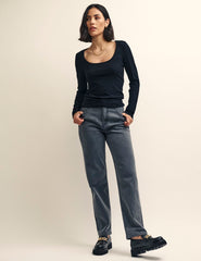 Black Long Sleeve Scoop Neck Top