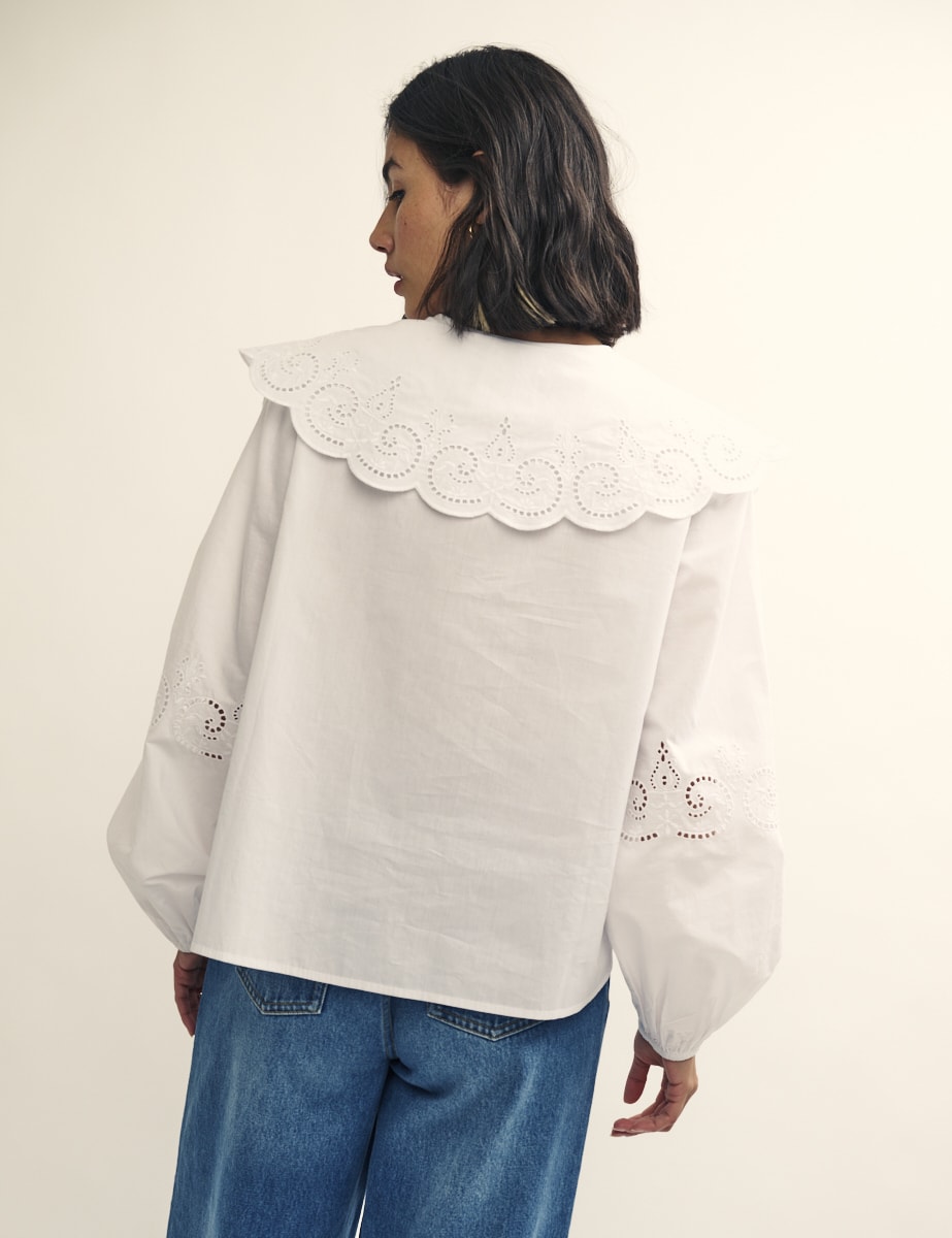 Fearne Cotton White Peter Pan Collar Broderie Blouse