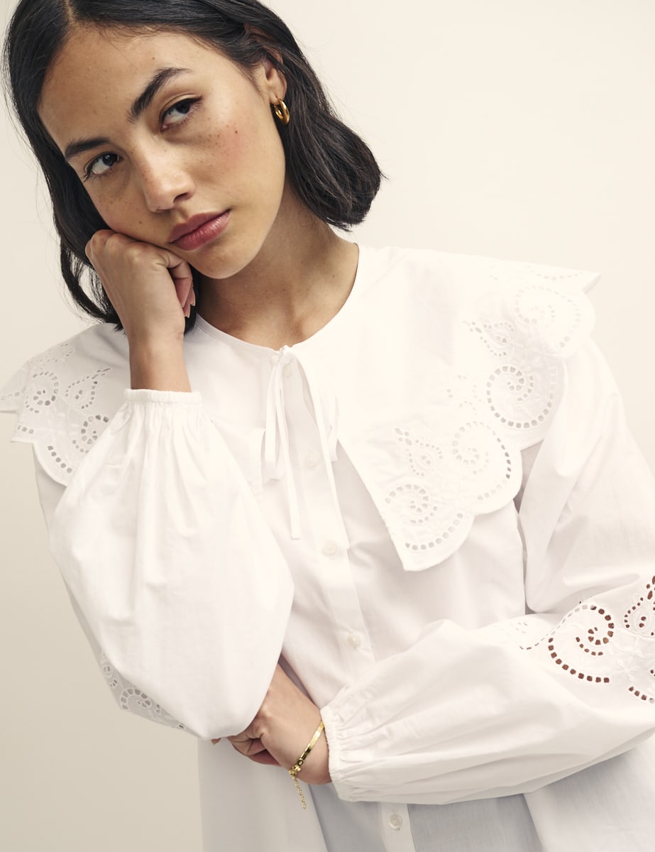 Fearne Cotton White Peter Pan Collar Broderie Blouse