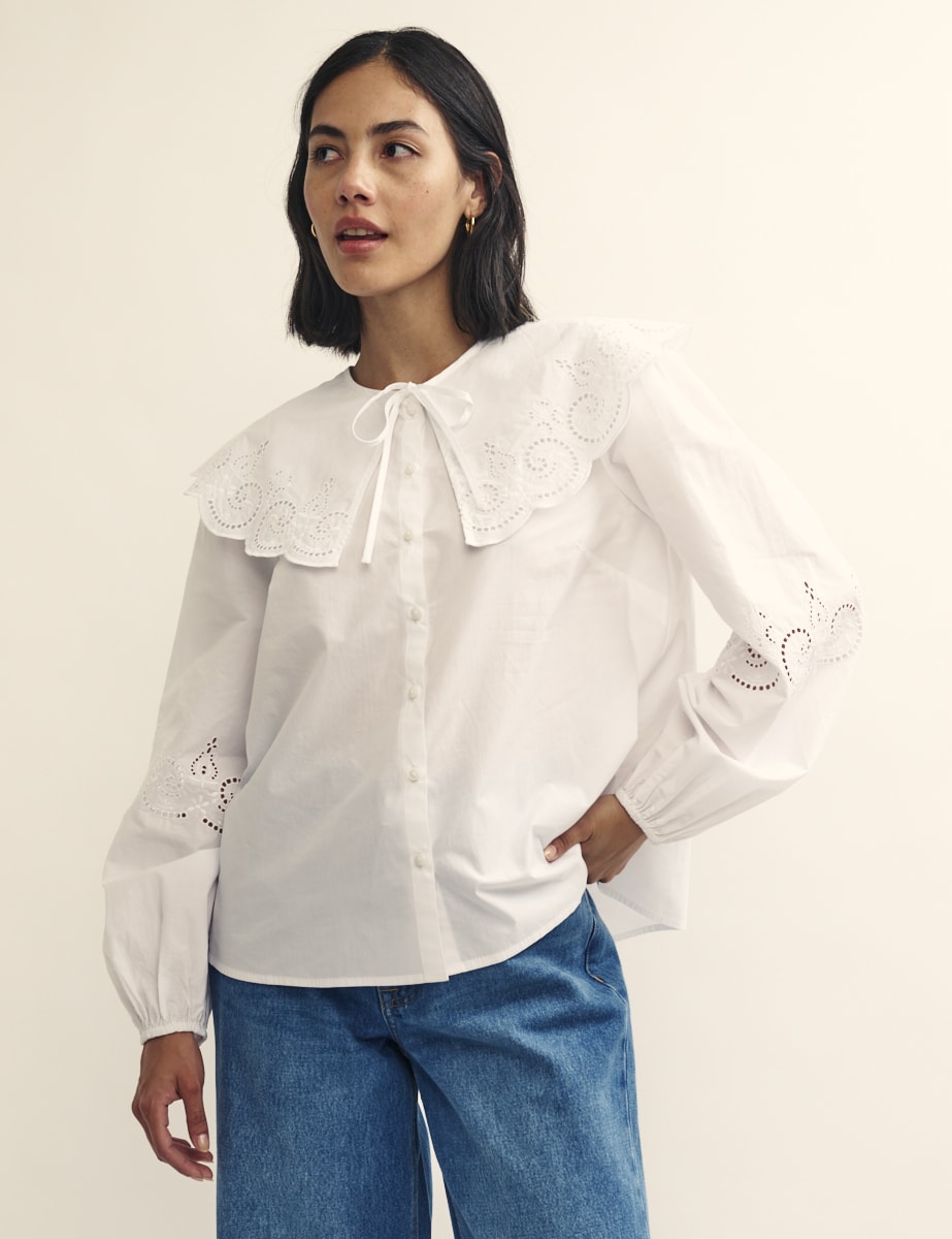 Fearne Cotton White Peter Pan Collar Broderie Blouse