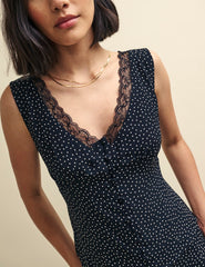 Black Spot Print Lace Detail Cami Top